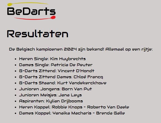 Uitslagen BK darts 2024